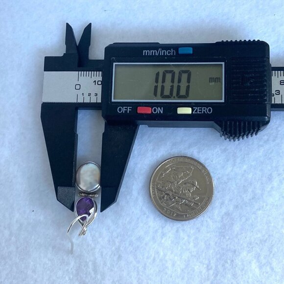 Sterling Silver 925 Pear Shaped Amethyst Hinged White Coin Pearl Dangle Earrings - Picture 15 of 16